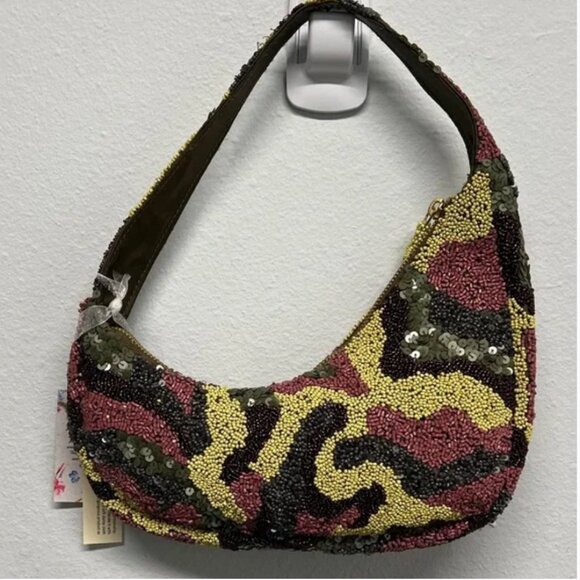 Handcrafted in India Camo Asymmetrical Beaded Sequin Bag NWT Tik Tok Viral - Picture 1 of 7